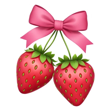 Two strawberries with a pink bow on the stem sticker