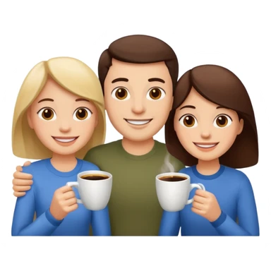 family of three drinking coffee sticker