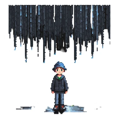Boy standing alone in the rain, raindrops falling sticker