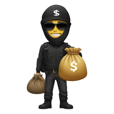 Stereotypical robber with money bag sticker