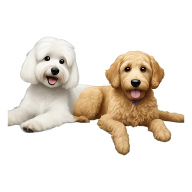 Maltese and goldendoodle on a couch  sticker