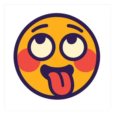 vibrant toon style blushing face with eyes rolled up and tongue out sticker