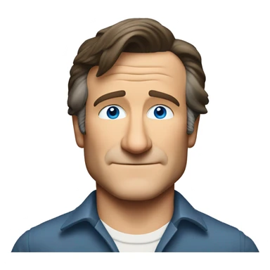 young, blue eyes, brown air, mullet hairstyle robin williams sticker
