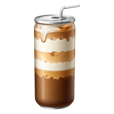 A tall transparent can of iced latte with a silver pull-tab lid. Brown coffee on top with ice, smooth white milk in the middle, and a light amber syrup layer at the bottom. “MAISON MOKA” written vertically in white on the can.

 sticker