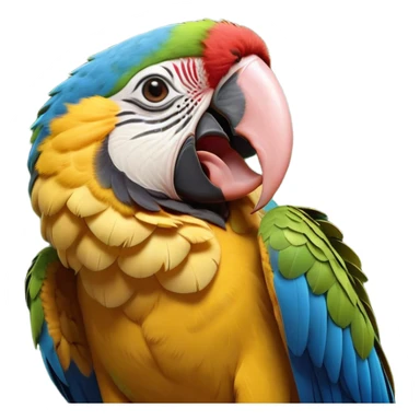 Cinematic Cute Yawning Macaw Portrait Emoji, Head tilted slightly with a dramatic, wide-open yawn, showcasing resplendent feathers and sleepy, half-closed eyes brimming with relaxed elegance, Simplified yet irresistibly adorable features, highly detailed, glowing with a soft, cozy tropical glow, high shine, relaxed yet expressive, stylized with a hint of whimsical charm, soft glowing outline, capturing the essence of a drowsy yet affectionate macaw that appears ready to stretch out for a nap! sticker