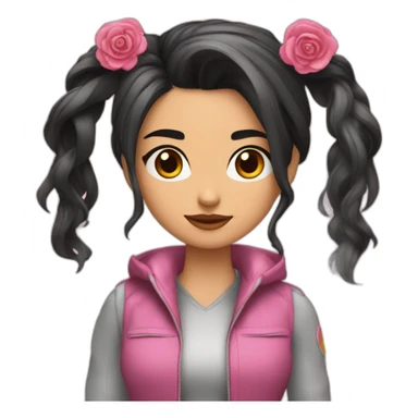 Chica morena con pelo más largo del lado derecho con mechas rosas sticker