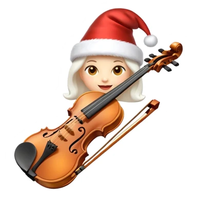 A sleek, elegant, pure white animated violin emoji wearing a festive New Year hat on top, sparkling details, soft glow, premium cartoon style, high resolution, 3D-like shading, cheerful and cute, perfect for Telegram sticker or emoji, minimalistic background sticker