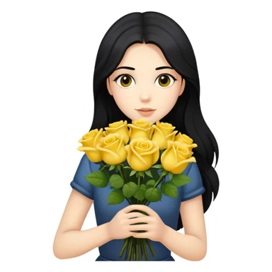 Beautiful girl with long black hair holding a bouquet of yellow roses sticker