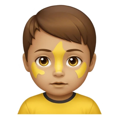 brown hair baby with yellow face paint and yellow shirt sticker