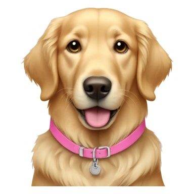 Light colored golden retriever wearing pink collar sticker