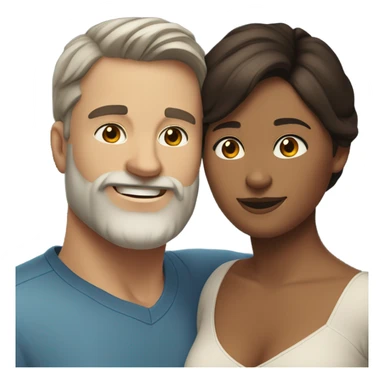 Dark haired white man with beard hugging beautiful woman with medium dark tan skin and short dark brown hair  sticker