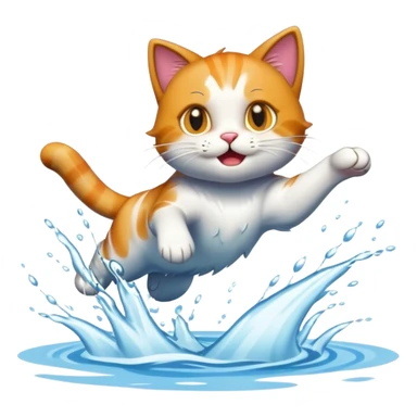 cat jumping into a lake sticker