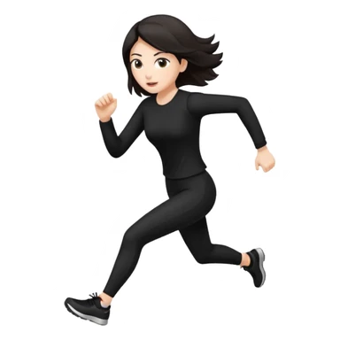 Head to toe Body woman from the front run’ing toward the screen White skin black/brown hair in black clothes sticker