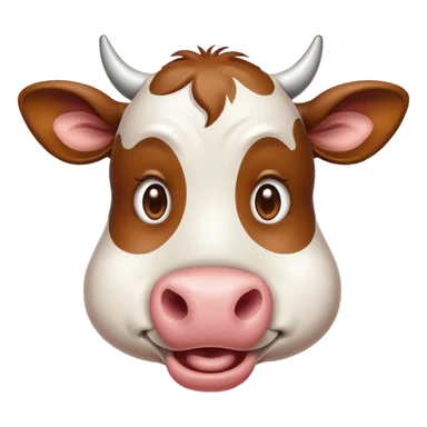 Cinematic Comical Brown and White Cow Portrait Emoji, Head tilted dramatically with an exaggeratedly amused expression, featuring a striking, glossy hide with a dynamic mix of brown and white, wide, expressive brown eyes filled with playful disbelief, Simplified yet hilariously expressive features, highly detailed, glowing with a slightly sassy glow, high shine, dramatic yet playful, stylized with an air of cheeky mischief, bright and endearing, soft glowing outline, capturing the essence of a spirited and over-the-top cow, so meme-worthy it feels like it could moo its way into internet fame instantly! sticker