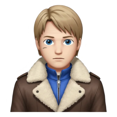 Leon Kennedy from resident evil 4 remake in sheepskin coat with blue eyes sticker