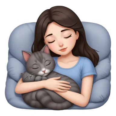 Grey kitty sleeping on brunette girl's lap sticker