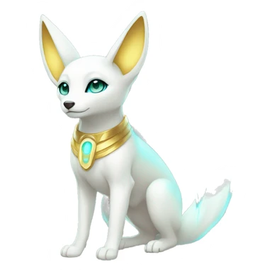 Shiny White Angelic Electric Albino Umbreon. cyan eyes and cyan markings. Golden Anubis-rings. full body sticker