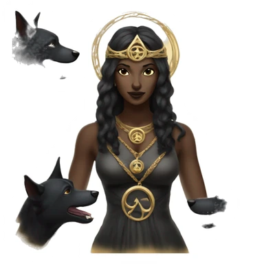 Hekate goddess of the night and magic- triple goddess black hair and two black dogs sticker