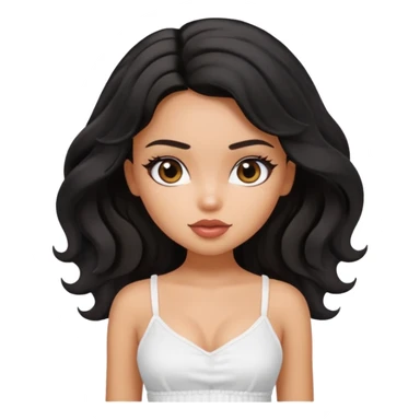 a pretty bratz tan girl with wavy black hair wearing a white cami top sticker