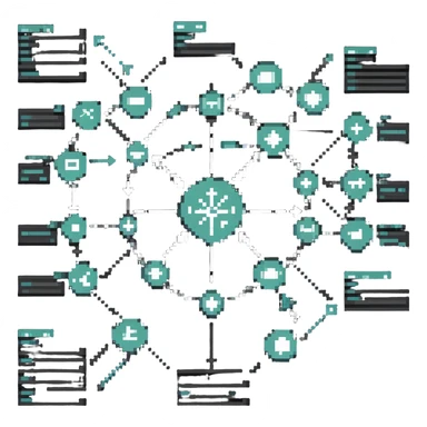detailed mapping diagram with many connecting arrows between symbols sticker