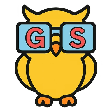 owl wearing glasses with GGS wording, color outline icon style sticker
