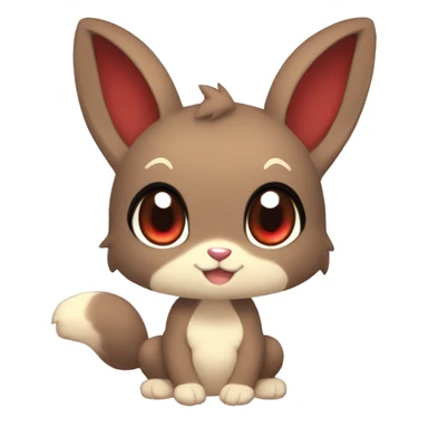 Cute, Chibi, Kemono-style, Anthro, Fur-Sona, Dark-Brown, Normal-type-Ground-type Tan-Rabbit-Fakémon with Dark-Red eyes, beige belly, beige paws, beige feet, beige freckles, full body sticker