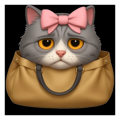 Add a light pink bow to the cat with bags under its eyes, keeping the original style of the image. sticker