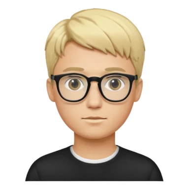 Young male with short blonde hair and black glasses sticker
