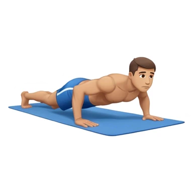 buff man blue shorts doing plank exercise on yoga mat sticker