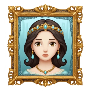 Woman facing ancient mirror, reflection slightly delayed and darker sticker