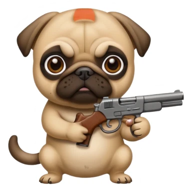 fawn pug with a gun sticker