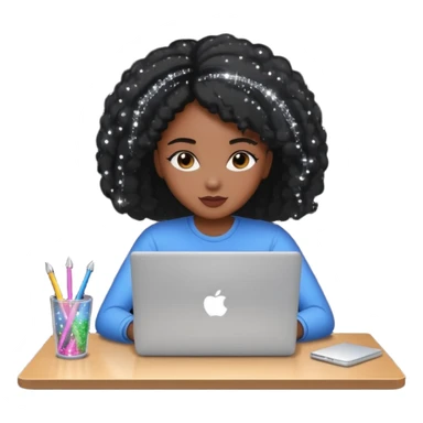 black pretty girl working hard with sparkles on laptop "Working hard ✨" spelled out in photo sticker