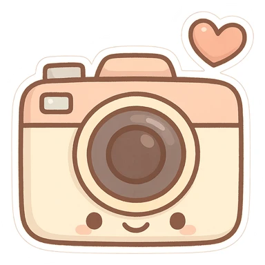 chibi sticker-style camera with a heart accent, cute and exaggerated sticker