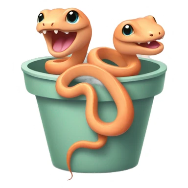2 baby peach colored snakes, sitting together inside an empty flower pot  sticker