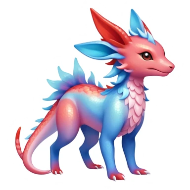 Colorful Iridescent Exotic Amaura-Salandit-Aurorus-Sylveon-Fakémon-hybrid-creature (full body)  sticker