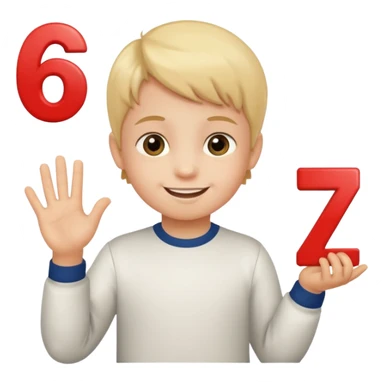 A Lil kid holding 6 7 sticker