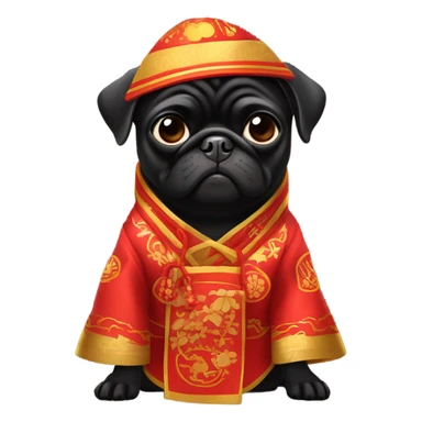 Black pug dresses Chinese lunar new year  sticker