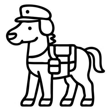 A whimsical horse with a dog's face wearing a soldier's hat and military gear sticker