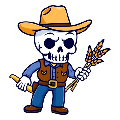 skull with pink cowboy hat and wheat sticker