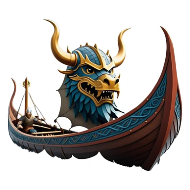 clash-of-clans-aesthetic_-cinematic-viking-longboat, rendered in a flat, bold vector style with minimal shading, featuring a striking dragon-headed prow slicing through icy, churning waters. shields on the side and vikings rowing The longboat’s intricately detailed shields and carved motifs evoke a sense of epic adventure and Nordic might, with billowing sails catching a dramatic, stormy sky backdrop. sticker