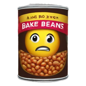 Tin of baked beans in a shop sticker