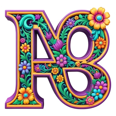 3D, gothic style psychedelic colored capital Letter Q with hippie style flower border sticker