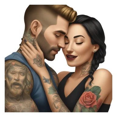 Hyper Realistic beautiful woman touching the cheek of a very handsome tattooed man sticker