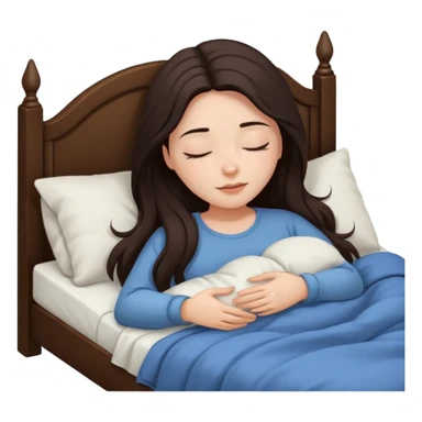 Mujer de pelo cafe oscuro y largo, y tez blanca. Ella duerme sola en su cama sticker