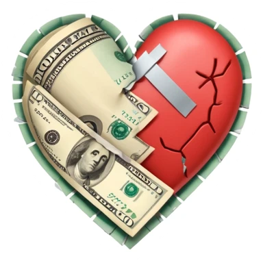 A broken heart glued together by dollars sticker