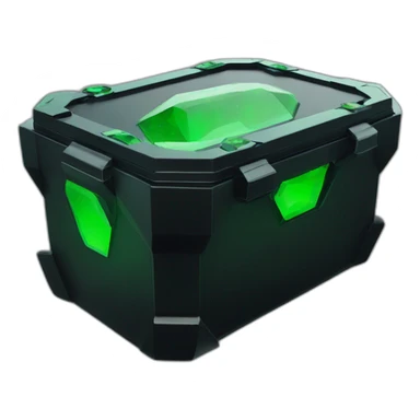 Futuristic rectangular military canister colored matte black with green rock crystals inside sticker