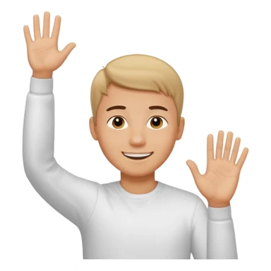 joven trigueño corte de pelo muy cortito polera blanca sonrisa bonita saludando mano arriba sticker