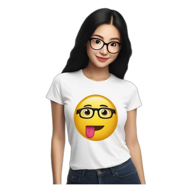 FCB girl long black hair with glasses official t-shirt sticker