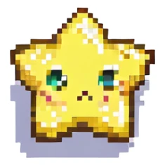 Make the chibi star bright yellow, keep pixel art style, remove background. sticker