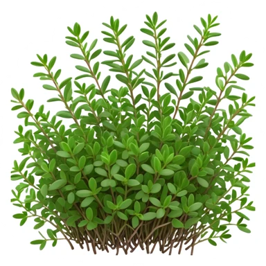 Cinematic Realistic Thyme Emoji, Compact and earthy, with tiny green leaves densely packed on delicate stems. The soft fragrance of the leaves fills the air, creating an atmosphere of warmth and subtle richness. Soft glowing outline, capturing the essence of simplicity and natural healing in a sprig of thyme! sticker